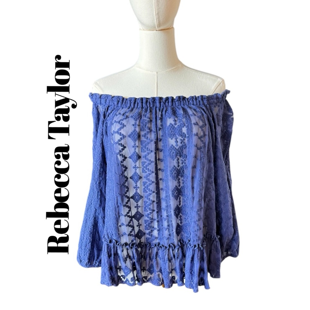 Rebecca Taylor Lace Off-Shoulder Blouse in Dark Blueish Purple Size 4 Small